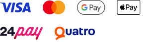 VISA, MasterCard, Google Pay, Apple Pay, 24Pay, Quatro